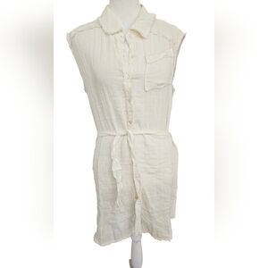 SALTY LEMON Cotton Frayed Button Up Tie Front Coverup In White. Size M NWT
